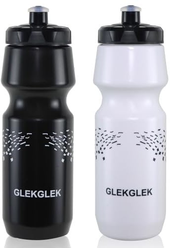 GLEKGLEK Fahrrad Trinkflasche 750ml BPA frei für Rennrad Gym Sport 2er Pack (Schwarz & Weiß)