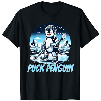 Niedlicher Pinguin, der Hockey spielt, cooles Winterhockey-Camp T-Shirt