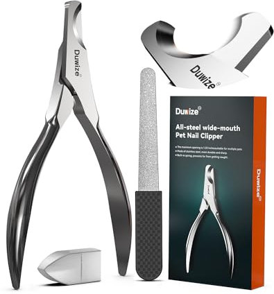 Duwize Dog & Cat Nail Clippers - All Steel Material, 1.22-inch Large Opening, Built-in Spring, No Hair Pinch, for Medium to Large Dogs and Cats, Free Nail File - Professional Grooming Tool for Pets