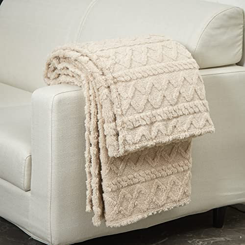 WONGS BEDDING Kuscheldecke Flauschig Decke Wolldecke 220x240Wohndecke Lammdecke Rautenmuster, Fleecedecke Weiche Wolldecke Warme Sofadecke für Bett Couch Blanket, Beige