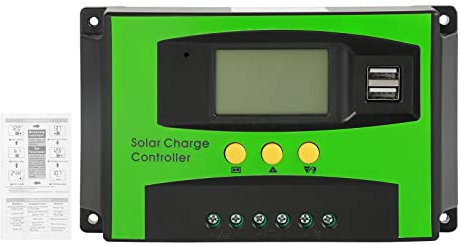 BuyWeek 30A Regulador de Carga Solar 12V/24V Automático Controlador de Carga Solar PWM Regulador Placa Solar con Pantalla LCD y USB Dual, para Baterías de Plomo
