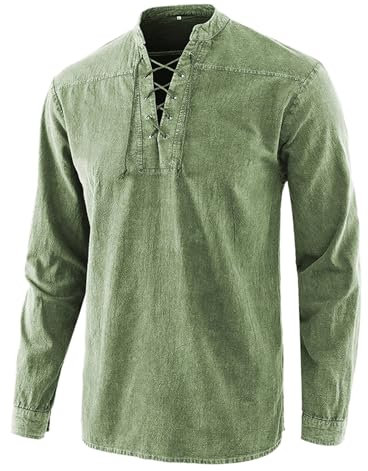 Leinenhemd Herren Retro Style Traditioneller Freizeithemd Vintage mit Schnürung Mittelalter mitteralterhemd Gothic Piratenkostüm Universal Fit Baumwolle Steampunk