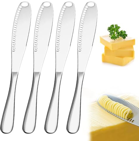 FreeSkill Butter Knife - 3 in 1 Stainless Steel Spreader Serrated Edge Shredding Slots Easy to Hold for Bread Butter Cheese Jam Slicer