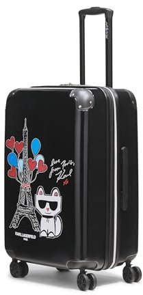KARL LAGERFELD Erweiterbare Spinner Hardside Up im Paris Koffer, Schwarz, 12.25 x 18.25 x 28.75 inches, Erweiterbare Spinner Hardside Up im Paris Koffer