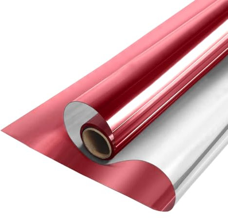 MOCNT Fensterfolie Einwegspiegelfolie Sichtschutzfolie Sonnenschutzfolie Privatsphäre Tönungsfolie Wärmeisolierende Selbstklebende Folie Glasfolie Rot-Silber 40cm x 200cm