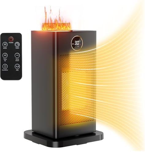 Termoventilatore Elettrico Compatto con umidificatore, 1500W, Oscillazione 90°, Timer 1-12 ore, Ceramica PTC Riscaldamento, Telecomando, Silenzioso, Contro il ribaltamento