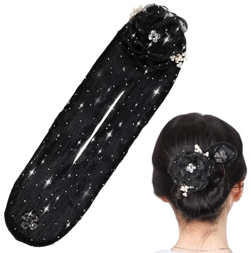 Qaestuan Flower Hair Bun Roller mit Blumenmuster, Brötchen Haar Lockenwickler Tools, Twist Hairstyle Hair Clip, Fauler Lockenwickler Haarknoten Maker, für Frau Mädchen Damen Kinder Ballet, Schwarz