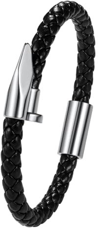 Oidea Mens Womens Leather Bangle Bracelet: Stainless Steel Nail Decoration Leather Braided Bracelet Jewelry Gifts Magnetic Clasp Design Silver