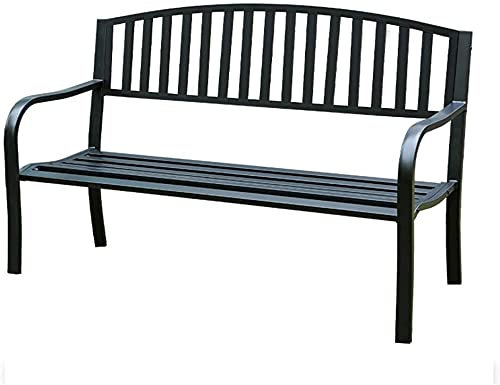 MOKLYF Gartenbank für den Außenbereich, Metallsitz mit Gusseisen-Stahlrahmen, Freizeitbank im Innenhof, geeignet für Cafés und B&Bs (B-Mit Kissen