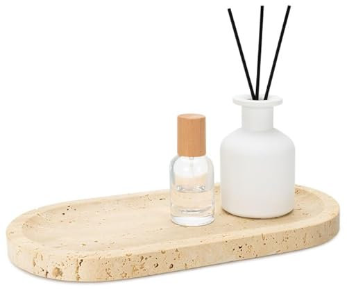 REDHUGO Natural Marble Tray 12x6, Perfume Tray for Women, Vanity Tray for Bathroom, Candle Tray, Jewelry Dish Tray for Countertop Organizer, Stone Key Tray for Home Decor Kitchen, Travertine Tray