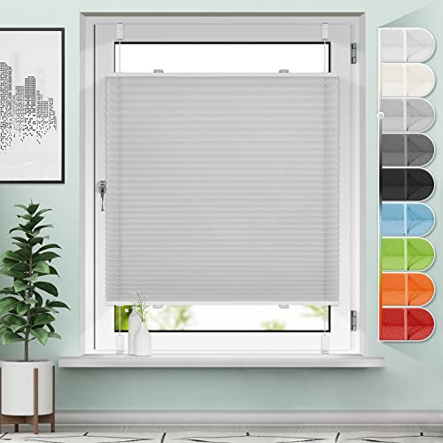 Plissee ohne Bohren Klemmfix Plissees Hellgrau B85 x H190 cm Faltrollo Plisseerollo Jalousien Rollos für Fenster ohne Bohren Sichtschutz und Sonnenschutz