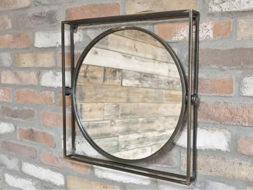 Industrial Square Wall Mirror Antique Bronze with Metal Frame, 49 cm, Tilt Function.