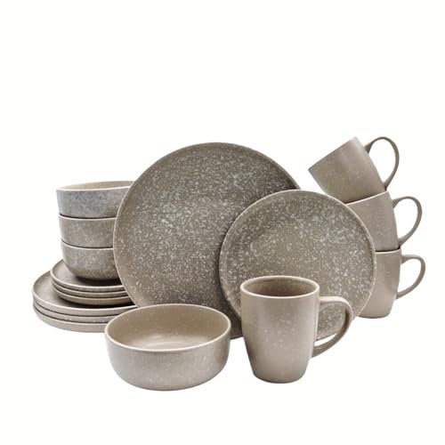 HOMD 16-Pieces Stoneware Dinnerware Set, Dinner Set, Kitchen Dinnerware Ceramic Crockery Set, Dinner Service Set for 4, Include Dinner Plate, Dessert Plate, Cereal Bowl and Mug (Oatmeal)