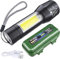 Linterna LED Alta Potencia para Ciclismo Camping, Portátil Linterna 500 Lúmenes 3 Modos USB se puede recargar con el sol, recarga solar, Alto Rendimiento Montañismo Reparación del Coche estuche verde