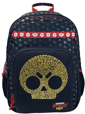 CyP Brands-Brawl Stars- Mochila, Mochila Adaptable a Carro, Material Escolar, Color Negro, Producto Oficial