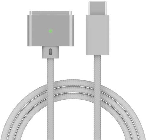 MMOBIEL Cable de Carga USB-C a Magnético 3 2m 140W Carga Rápida Portátil - Cable Cargador para MagSafe 3 Compatible con MacBook Pro/Air - Cordón de Batería Magnética USB Tipo-C – Blanco