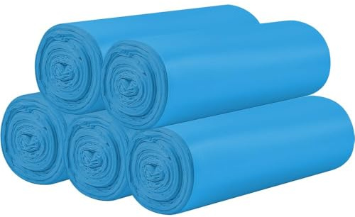 Lot de 5 rouleaux de petits sacs poubelle - 100 sacs poubelle robustes de 15 l - Pour la maison, le bureau, la cuisine, la salle de bain et la chambre d'enfant - Bleu