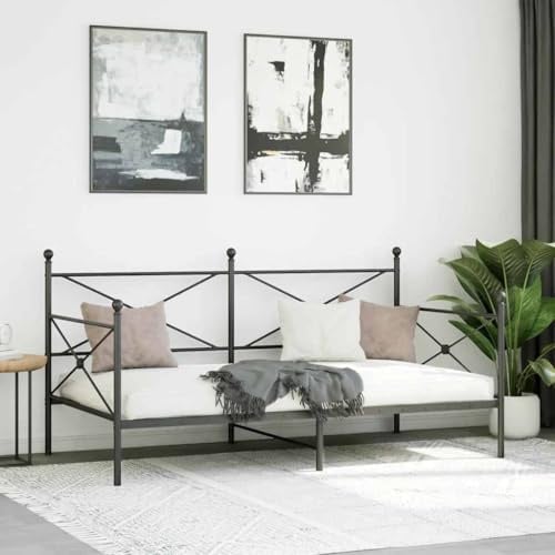 Homvdxl Metall Tagesbett Bettgestell 100x200 cm Einzelbett mit Kopfteil und Lattenrost Einzelschlafsofa Tagesbett für Schlafzimmer Wohnzimmer Gästezimmer Schwarz