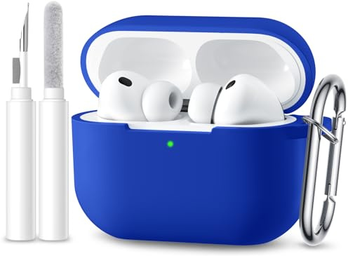Maledan Compatibile con Cover AirPods Pro 3, Case Protettiva Antiurto Silicone Morbido per Apple AirPods Pro 3 Generazione Custodia 2025 con Kit di Pulizia e Moschettone [LED visibile], Blu smaltato