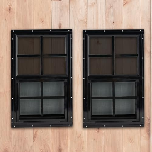 Shineforu Schwarze Schuppenfenster, 35,6 x 68,6 cm, 2 Stück, kleine Fenster mit gehärtetem Glas, bündige Montage, ultimative Wahl für Hühnerstall, Gewächshaus, Garage, Spielhaus