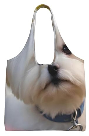 Zouey Einschultrige Canvas-Tasche, Canvas-Tragetasche für Damen, Schultertasche, Einkaufstasche, schöner Malteser-Hundedruck