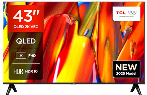 TCL 43V5C-UK 43Inch Full HD Smart QLED Direct LED TV with Android TV & HDR - Compatible with Google Cast & Google Home, Slim Design