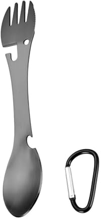 Zambuph Stainless Steel Multifunctional Spork Knife Spoon Fruit Tableware Kitchen Gadgets Cutlery Camping Picnic Utensil, Black