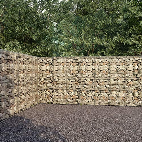 Gabionen Zaun Gabione, Gabionenwand mit Abdeckung Verzinkter Stahl 900×50×200 cm für Garten, Terrasse und Balkon