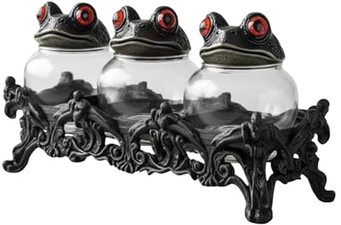 Jsnwernb Salz- und Pfefferstreuer, Frosch-Design, 30 x 15 x 18 cm, Glas, dreiteiliges Fröschglas-Set, Gothic-Lebensmittelaufbewahrung, Frosch-Design, Behälter, Figur mit Deckel, für Zuhause, Wohnung