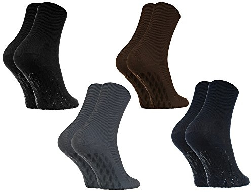 Rainbow Socks - Donna Uomo Calzini Diabetici Senza Elastico Antiscivolo ABS - 4 Paia - Rosso Verde Giallo Blu - Taglia 44-46