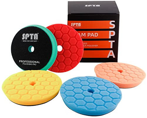 SPTA Tampone di lucidatura, 5Pcs 150mm Hex Logic tamponi lucidatura Tamponi per lucidatura Kit Lucidatura Spugne di Cera Spugne Auto Lucidatura Pad Lucidatura Set per 125mm lucidatura Auto -AHLTS6M5