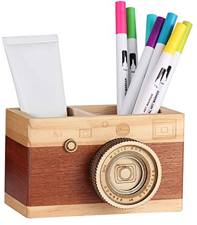 Obling Pot a Crayon en Bois Fabriqué à la Main Artisanat Créatif Porte Stylos pour Bureau Maison (A)