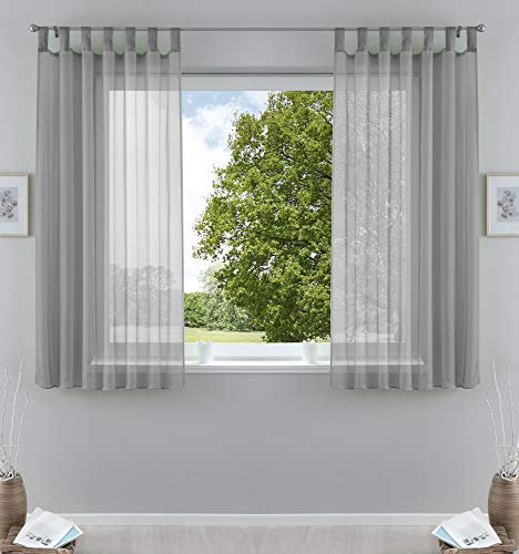 2er-Pack Gardinen Transparent Vorhang Set Wohnzimmer Voile Schlaufenschal mit Bleibandabschluß HxB 175x140 cm Grau, 61000CN