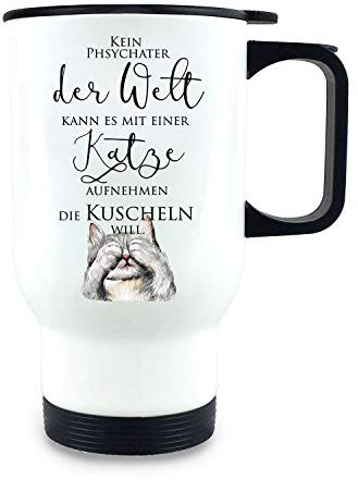 ilka parey wandtattoo-welt Thermobecher Isolierbecher bedruckt mit Spruch Katze die kuscheln will Kätzchen Motiv individuell Thermo Trinkbecher tb168