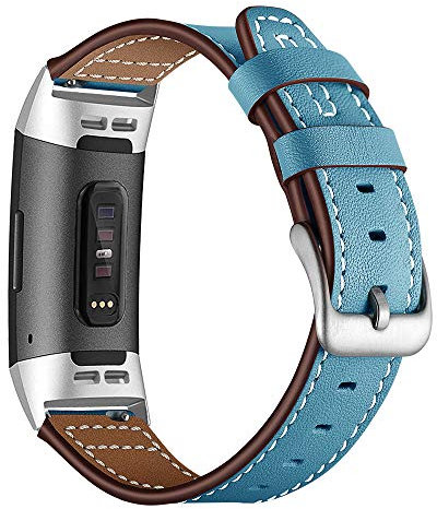 AISPORTS Kompatibel mit Fitbit Charge 3/Fitbit Charge 4 Armband für Damen Herren, Weiches Atmungsaktives Leder Sportarmband Metallschnallenarmband Ersatzarmband für Fitbit Charge 3/4 Fitness Tracker