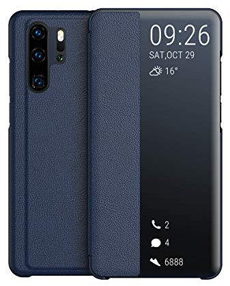 KANSI Cover compatibile con Huawei P30 Pro, Flip Pelle Smart View Custodia + Pellicola protettiva - Marino