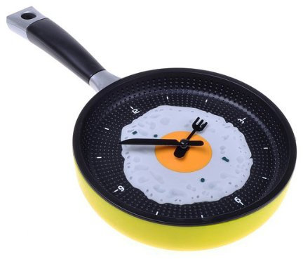 WOVELOT Frying Pan Clock with Fried Egg - Novelty Hanging Kitchen Cafe Wall Clock Kitchen - Yellow