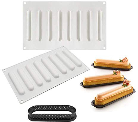 Uenmay Französische Silikon-Kuchenform 3D-Backform DIY-Form, Oval Crisp Tool aus Edelstahl, 8 Löcher Nadelstreifen-Ovalform