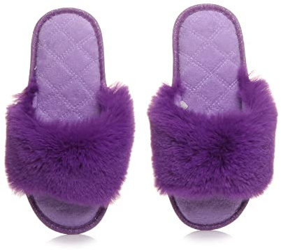 AJVANI fluffy indoor sandals peep toe slippers slides size large