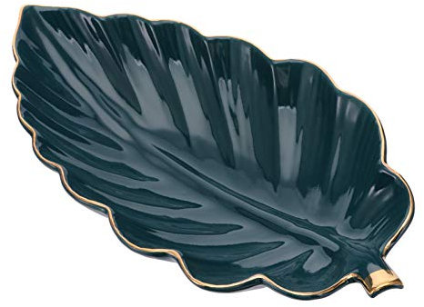 Vassoio Decorativo Ceramica Forma Di Foglia Con Dorato Portaoggetti Per Gioielli Anelli E Accessori Design Nordic Style Per Decorazione Casa Natale