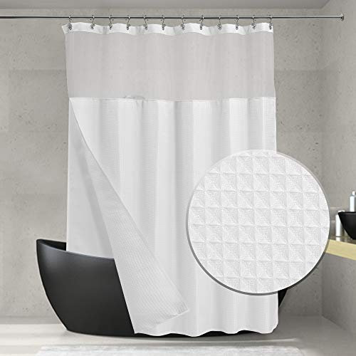 ALYVIA SPRING Duschvorhang mit Waffelgewebe, abnehmbarem Stoff-Liner und Haken-Set Hotel-Stil und durchsichtiges Fenster, doppellagig und maschinenwaschbar für einfache Reinigung, 180 x 183 cm, Weiß