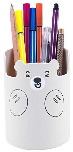 Siveit Pot à crayons en forme d'ours mignon pour bureau, école, bureau, enfants (blanc)
