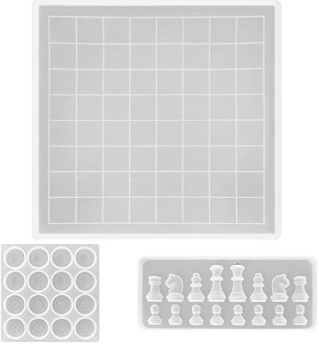 Set di stampi in resina per scacchiera AIFUDA - 1 pezzo di stampo in silicone per scacchiera da gioco, 1 pezzo di stampo per pedine e 1 pezzo di scacchi per stampi per colata epossidica progetti