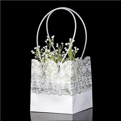 Geschenktasche 10 STK Geschenktüten Transparent Spitze Geschenkbeutel Kuchen Tragetasche Blumen Handtasche Hochzeit Einkaufstasche Wasserdicht Bodenbeutel Weihnachten Papiertüte Geburtstag Ostertüte