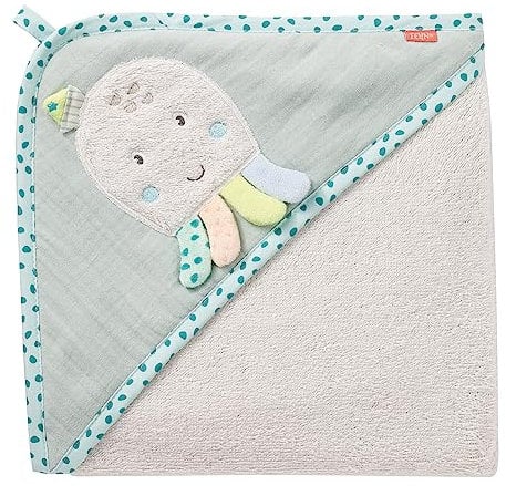 Fehn Badetuch Baby Oktopus - Badehandtuch Kinder Poncho aus Baumwolle - Handtuch mit süßem Oktopus - Babybadetuch mit Kapuze für Babys und Kleinkinder ab 0+ Monaten – Kapuzenhandtuch 80 x 80 cm