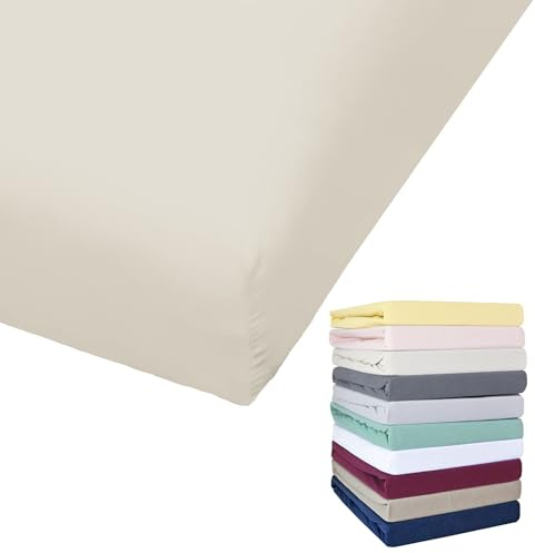 Bierbaum Jersey Spannbettlaken 27cm Steghöhe 90x190-100x200 / 140-160x200 / 180-200x200 cm Grau Gelb Weiß Grün Blau, Farbe:Creme, Größe:100x200cm Spannbettlaken