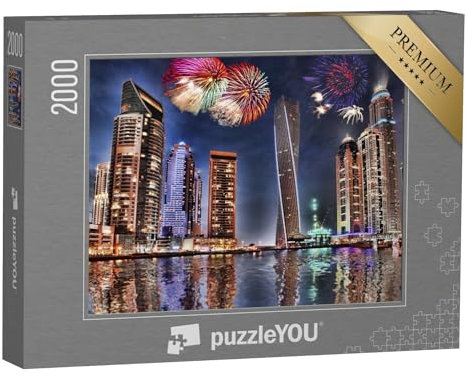 puzzleYOU: Puzzle 2000 Teile „Neujahrsfeuerwerk in Dubai Marina“ – aus der Puzzle-Kollektion Dubai, Aus Aller Welt, Städte Weltweit