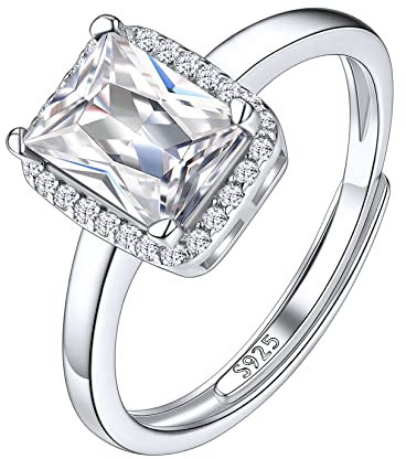 Suplight Damen Ringe aus 925 Sterling Silber Kristall Fingerring mit Geburtsstein April in Quadratschnittform Zirkonia Damenring Synthetischer Diamant