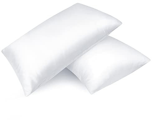 Fittia 2er-Set Satin Kissenbezug Premium Kopfkissenbezug Kissenhülle Haar- und Hautpflege Seidig mit Reißverschluss, Weiß, 40x80cm