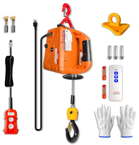 TOYO-INTL 3 in 1 Electric Hoist Winch, 1100lbs Portable Electric Power Winch with Wire and Wireless Remote Control, 110V Electric Hoist Crane, Overload Protection 25ft Lifting Height for Towing